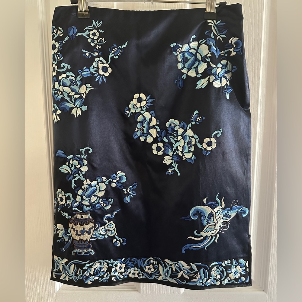 Ralph Lauren Black Label Floral Embroidered Silk Blend Skirt Womens Size 2